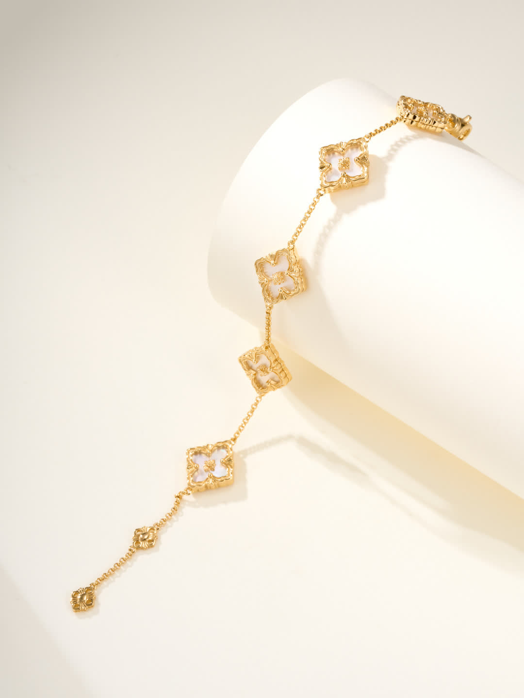 Van Cleef & Arpels Gold-Plated Bracelet with White Enamel Flowers
